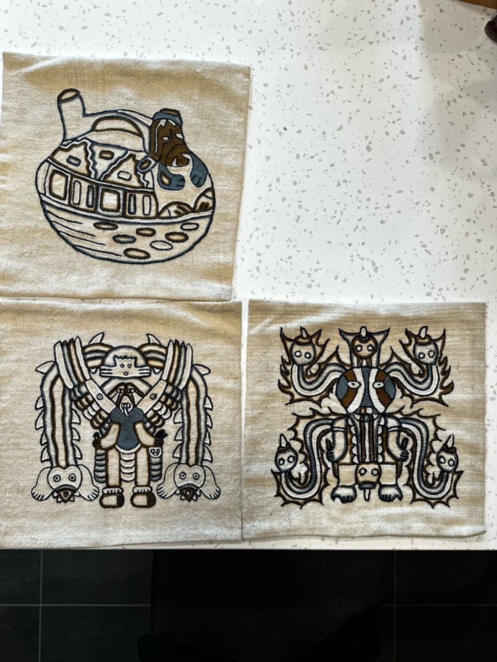 3 wool throw pillow covers: vintage hand embroidered Peruvian - Picture 2 of 7